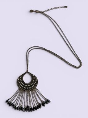 Charming Charlie Long 32" Bronze Fringe Boho Statement Pendant Necklace